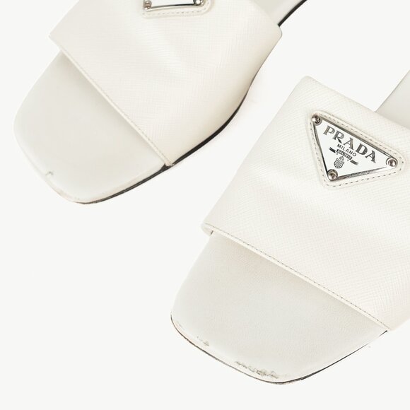 Prada White Saffiano Leather Logo Slide Sandals - Picture 7 of 11